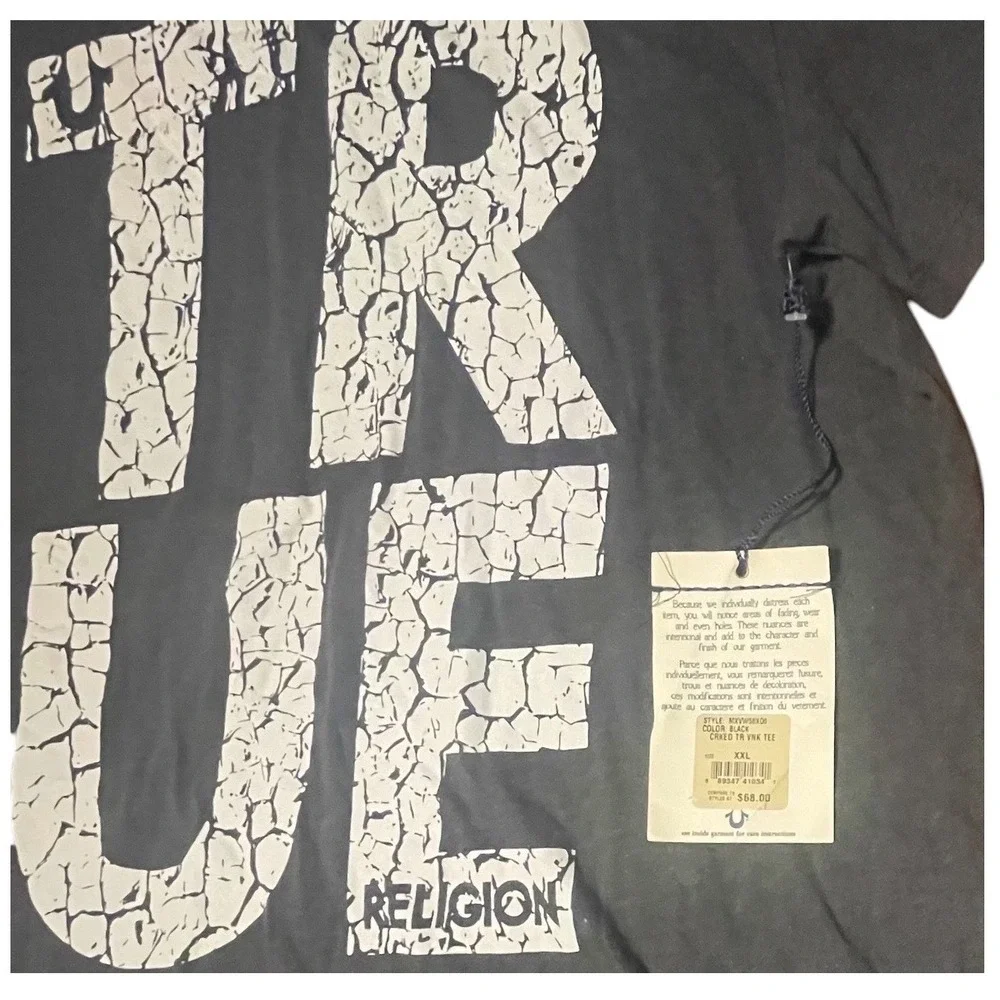 True Religion Mens Black Cracked TRUE Graphic V-Neck T-Shirt XXL New NWT